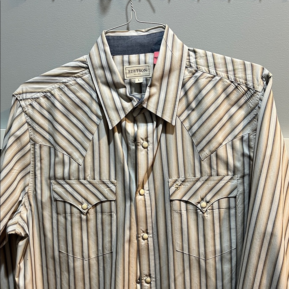 Stetson Beige and Cream Striped Shirt